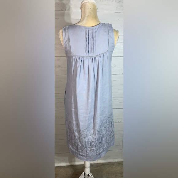 Kew blue linen sleeveless embroidered dress size 4 - Picture 4 of 8